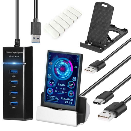 3.5 Inch IPS Computer Monitor USB Chassis Vice Screen Set 2 - Black - 1