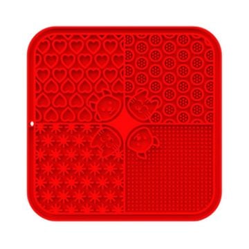 Picture of Silicone Pet Licking Placemat Anti-Choking Slow Food Suction Cup Placemat for Cats and Dogs, Style: Square Red