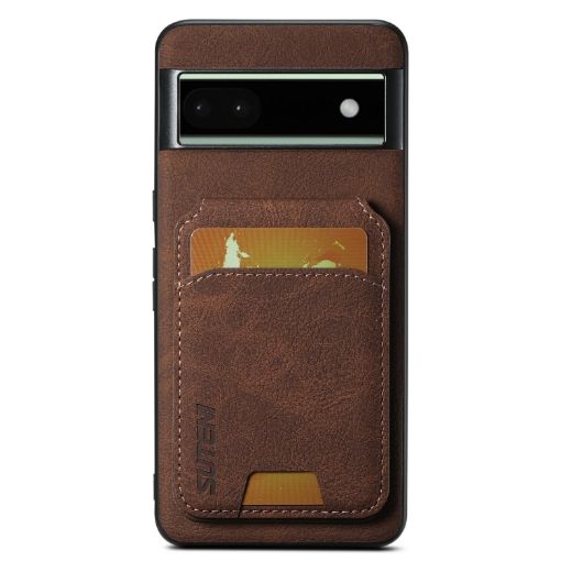 Google Pixel 6a Suteni H02 Litchi Leather Card Wallet Stand Back Phone Case Brown - 1