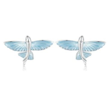 Picture of S925 Sterling Silver Platinum-plated Blue White Gradient Flying Fish Earrings (BSE977)