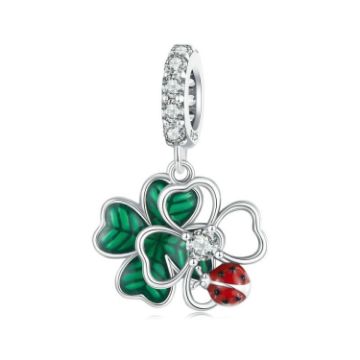Picture of S925 Sterling Silver Lucky Four-leaf Clover Ladybug DIY Pendant (SCC2723)