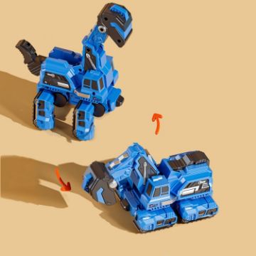Picture of 2 In 1 Dinosaur Transforming Engineering Car Inertial Automatic Crash Toy, Color: Excavator-Brachiosaurus Blue