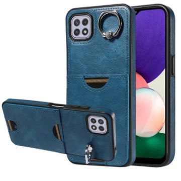Samsung Galaxy A22 5G Blue Card Slot Ring Holder Phone Case - 1