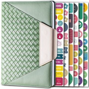 Picture of A5 PU Leather Knitting Planner Notebook Undated Weekly Plan Book (Green)
