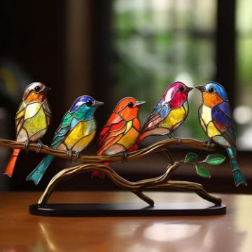 Picture of Hundred Flowers Bird Metal Iron Art Ornament 3D Stereoscopic Birds Decoration Crafts, Quantity: 5
