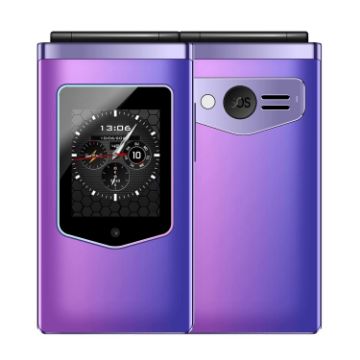 Picture of HAMTOD T8 4G Flip Phone, EU Version, 2.8 inch + 1.77 inch, VoLTE, BT, SOS, OTG (Purple)