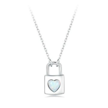 Picture of S925 Sterling Silver Platinum-plated Valentine Day Heart Lock Necklace for Women (BSN377)