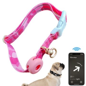 Picture of For AirTag Tracker Silicone Sleeve Medium Dog Collar Nylon Reflective Anti-Tangle Pet Collar, Size: L (Pink)