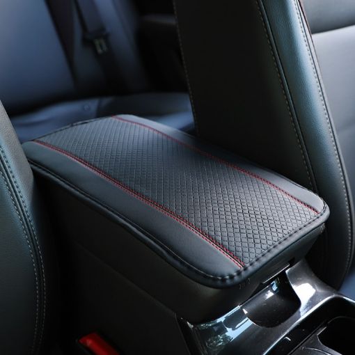 Car Center Console Cover Mat Fiber Leather Embossed Double Line Armrest Cover - 1
