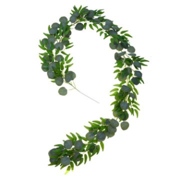 Picture of Artificial Greenery Eucalyptus Leaf Vine Simulation Rattan Home Decoration, Style: 2m Eucalyptus+5 Leaves Willow Green