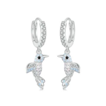 Picture of S925 Sterling Silver Platinum Plated Opal Studded Bird Earrings for Women (BSE991)