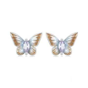 Picture of S925 Sterling Silver Platinum Plated Gradient Enamel Butterfly Earrings (BSE993)