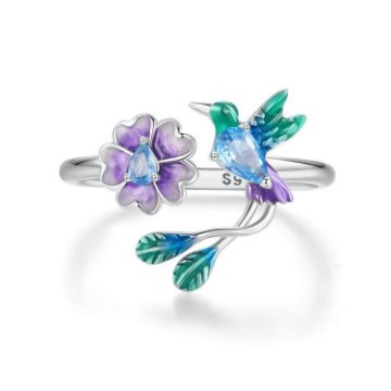 Picture of S925 Sterling Silver Bird Flower Opening Adjustable Ring (BSR536-E)