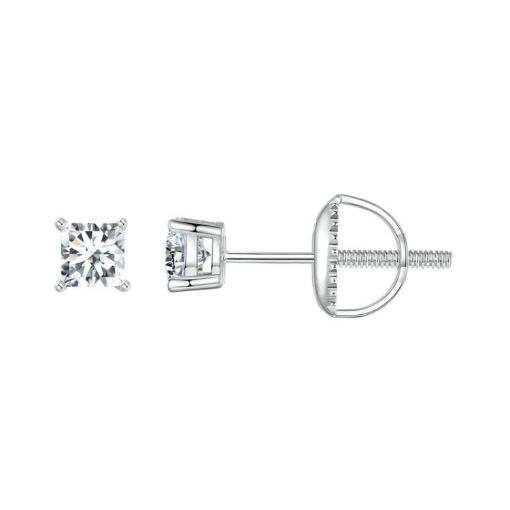 Picture of S925 Sterling Silver Platinum-plated Sparkling Square Moissanite Princess Earrings, Size: S