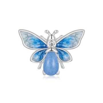 Picture of S925 Sterling Silver Zircon Luminous Blue Gradient Bee Silicone DIY Beads (SCC2734)