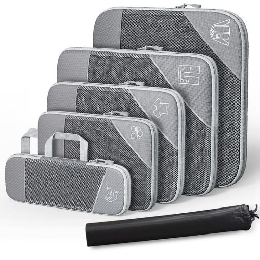 Compression Mesh Travel Cubes Packing Bags - Gray (6 in 1) - 1