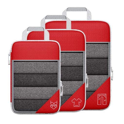 Compression Mesh Travel Cubes Packing Bags (Red) - 1