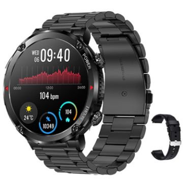 Picture of T30 1.6-inch Outdoor Sports Waterproof Smart Music Bluetooth Call Watch, Color: Black Steel+Silicone