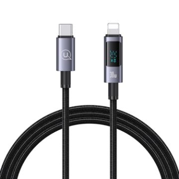 USAMS Type-C to 8 Pin 30W Fast Charge Data Cable - 1.2m (Black) - 1