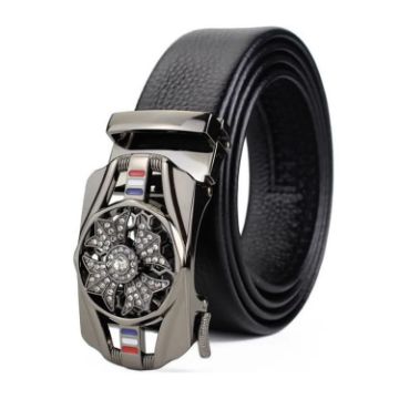 Picture of Dandali Scratch-Resistant Wrapped Edge Automatic Buckle Belt Mens Casual Waistbone Belt, Size: 120cm (Black)