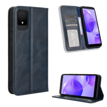 TCL 502 Blue Leather Phone Case - Retro Texture, Magnetic Buckle - 1