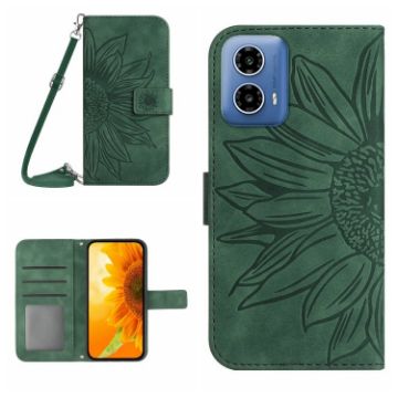 Picture of For Motorola Moto G04/G24 HT04 Skin Feel Sun Flower Embossed Flip Leather Phone Case with Lanyard (Green)