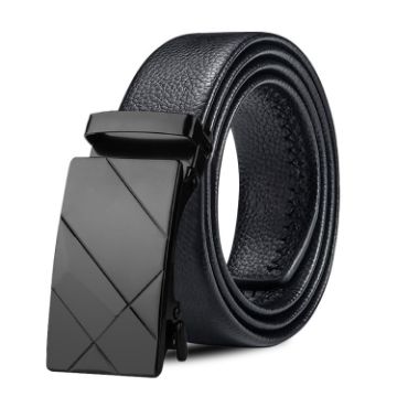 Picture of Dandali Mens Triangle Diamond Automatic Buckle Belt Wrapped Edge Scratch Resistant Trouser Belt, Length: 120cm (Black)