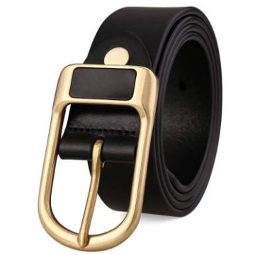 Picture of Dandali 120cm Mens Rubberized Pin Buckle Belt Casual Alloy Buckle Belt, Style: Gold Leather Pin Buckle (Black)