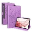 Samsung Galaxy Tab S9 FE Love Butterfly Embossed Leather Tablet Case - Purple - 1