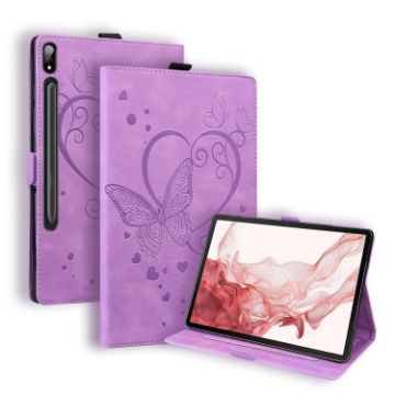 Samsung Galaxy Tab S9 FE Love Butterfly Embossed Leather Tablet Case - Purple - 1