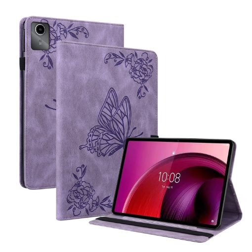 Lenovo Tab M11/Xiaoxin Pad 11 2024 Purple Butterfly Flower Leather Case - 1