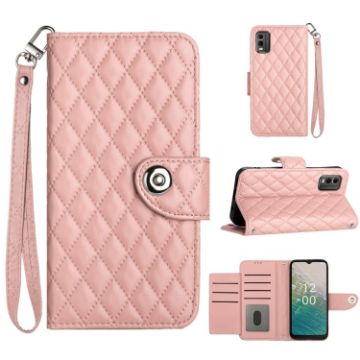 Nokia C32 Rhombic Texture Flip Leather Phone Case - Coral Pink - 1