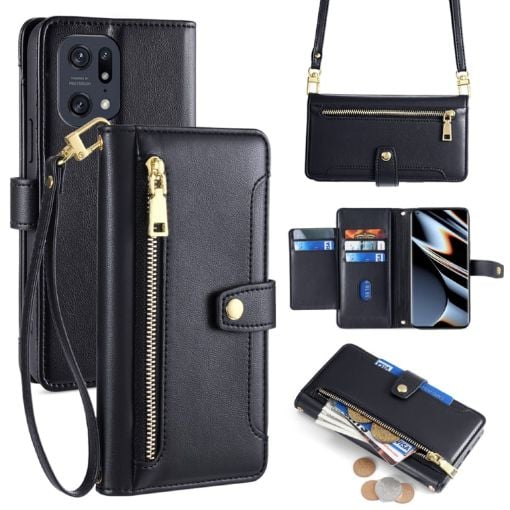 OPPO Find X5 Pro Sheep Texture Cross-body Zipper Wallet Leather Phone Case - 1