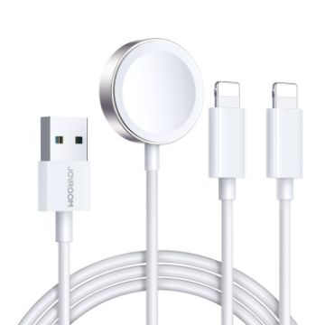 JOYROOM S-IW007 3 in 1 USB to Dual 8 Pin + Magnetic Watch Wireless Charging Data Cable - 1