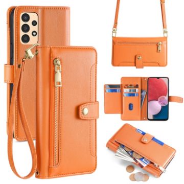 Samsung Galaxy A13 4G Sheep Texture Cross-body Zipper Wallet Leather Phone Case - 1