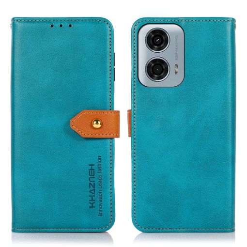 Blue Dual-Color Cowhide Flip Leather Case for Motorola Moto G04/G24 - 1