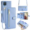 Samsung Galaxy A12 Sheep Texture Cross-body Zipper Wallet Leather Phone Case Blue - 1