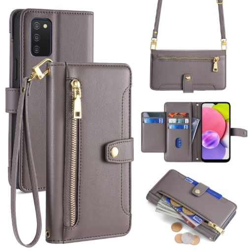 Samsung Galaxy A03s Sheep Texture Cross-body Zipper Wallet Leather Case - 1