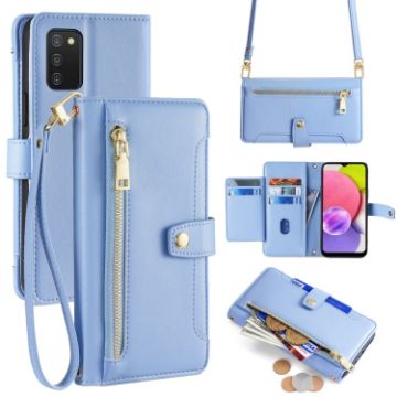 Samsung Galaxy A03s Sheep Texture Cross-body Zipper Wallet Leather Phone Case Blue - 1