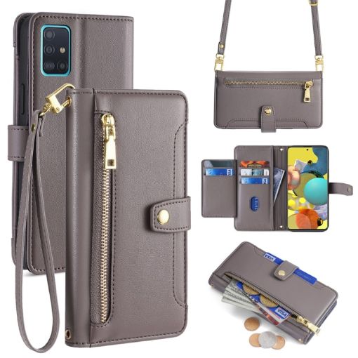 Samsung Galaxy A51 5G Sheep Texture Cross-body Zipper Wallet Leather Phone Case - 1