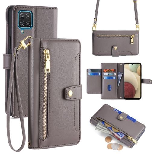 Samsung Galaxy A12 Sheep Texture Cross-body Zipper Wallet Leather Case - 1