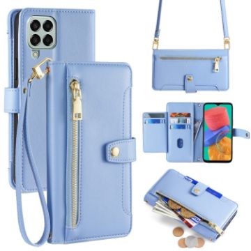 Samsung Galaxy M33 5G Blue Leather Cross-body Wallet Case - 1