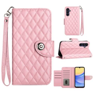 Samsung Galaxy A15 5G Rhombic Texture Flip Leather Phone Case - Pink - 1