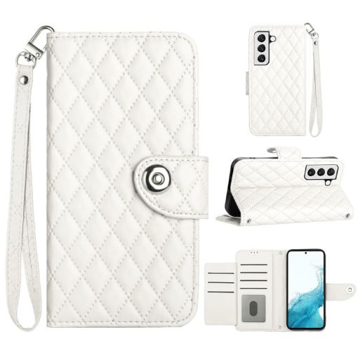 Samsung Galaxy S22 5G Rhombic Texture Flip Leather Phone Case - White - 1