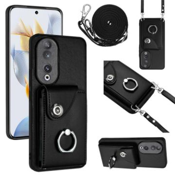 For Honor 90 Organ Card Bag Ring Holder Phone Case - Black - 1