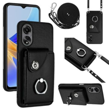 OPPO A58 4G Global Organ Card Bag Ring Holder Phone Case - Black - 1