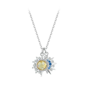 Picture of S925 Sterling Silver Platinum Plated Sun Moon and Stars Necklace (BSN381)