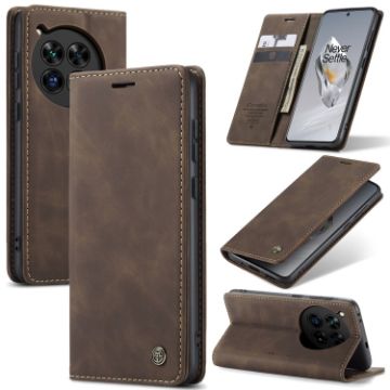 OnePlus 12 CaseMe 013 Retro Frosted Flip Leather Phone Case - Coffee - 1