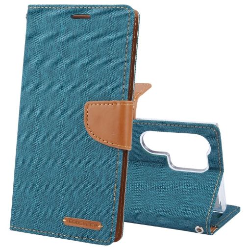 Samsung Galaxy S24 Ultra 5G Green Fabric Texture Flip Leather Phone Case - 1
