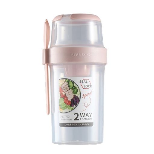Salad Meal Shaker Cup Portable Fruit and Vegetable Container Large Pink - 1